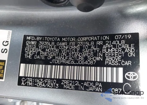2020 Toyota Corolla Le from USA, damaged, VIN JTDEPRAE6LJ064087